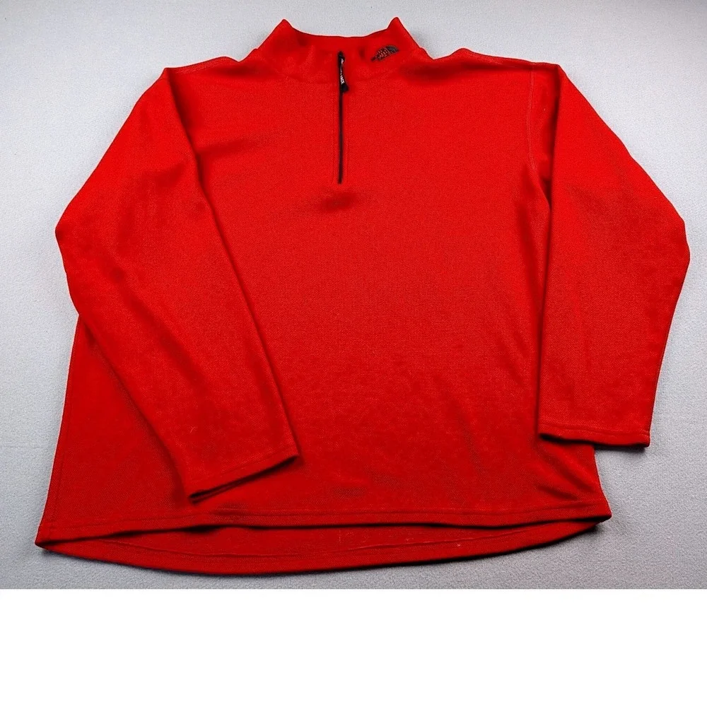 The‎ North Face Mens Red Quarter Zip Fleece Pullover Mock Neck Large Logo L/G